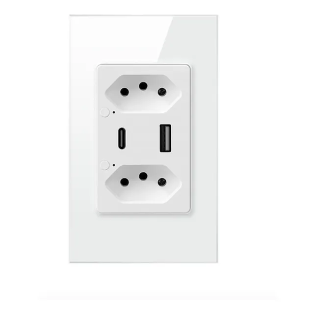 Tomada Parede Usb Vidro Inteligente Wifi Tuya Smart 4x2