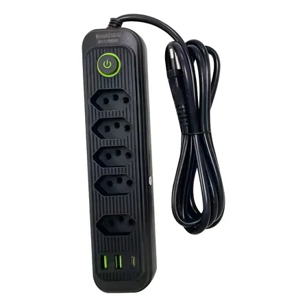 Extensão 5 Tomadas E 2 Usb 1 Pd Led Bivolt Power 110v/220v