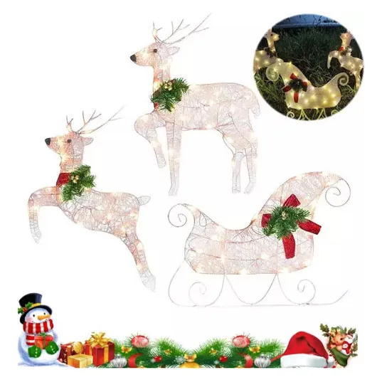 Decoração De Natal De Alce De Trenó Iluminado Com Luz Led X3