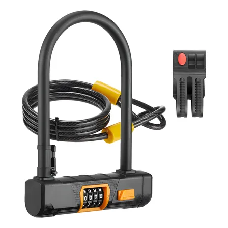 Set Candado Bicicleta Clave Numerica U Lock Y Cable Acero
