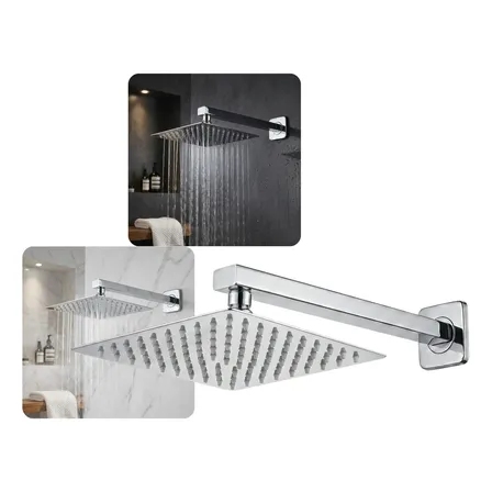Chuveiro Ducha Slim Inox 20x20 Solar E Gás Braço 40cm Aço Inox Brilhante