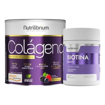 Kit Colágeno Verisol Com Ácido Hialurônico Premium + Biotina Sabor Frutas Vermelhas