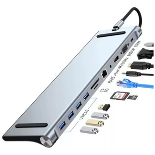 A Hub Adaptador 11 En 1 Usb Tipo C Usb-c Hdmi Vga Usb Lan Sd A Hub Adaptador 11 En 1 Usb Tipo C Usb-c Hdmi Vga Usb Lan Sd