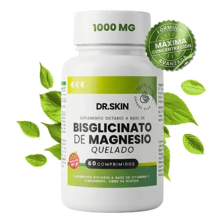 Bisglicinato De Magnesio Quelado | 1000 Mg | 60 Comprimidos | Dr Skin | ¡Dormí Mejor, Bajá El Estrés Y La Ansiedad Y Frená Contracturas Y Calambres! Alta Absorción, Energía Y Relajación | Glicinato
