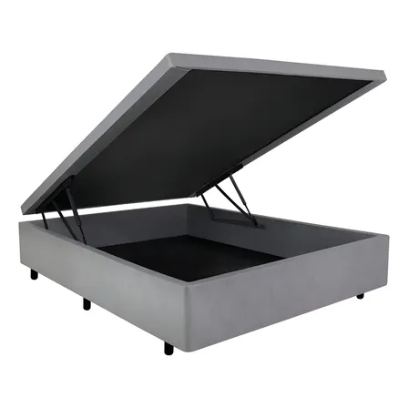 Base Baú Viúva Casal 120x203 Corino Linho Com Pistão A Gás Cor Cinza