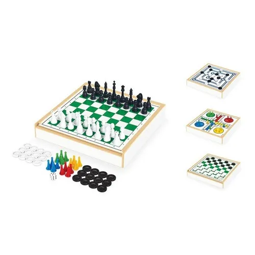 Kit De Jogos Clássicos 4 Em 1 Junges com Estojo - Damas, Ludo, Trilha e Xadrez