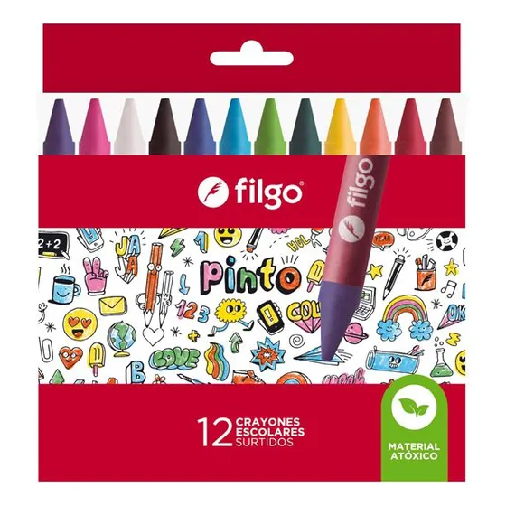 Crayones Ceras Filgo Cortos Pinto X 12 Colores Escolares Atoxicós