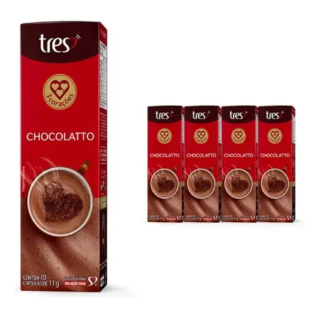 Pack Cápsula Cappuccino Chocolatto Tres 3 Corações 40 Unid