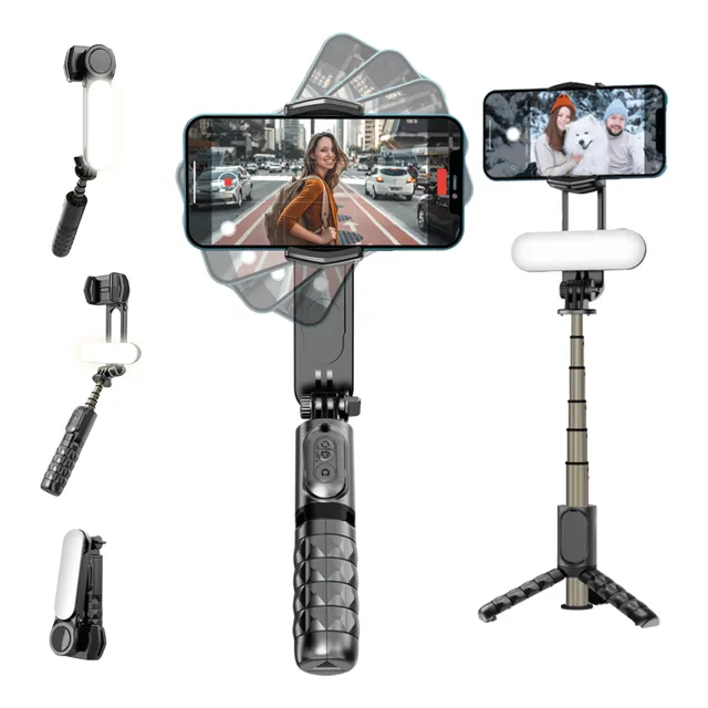 Estabilizador Gimbal Tripode Stick +luz +bluethoot 6en1