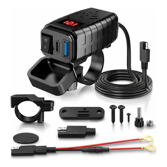 Cargador De Motocicleta Con Puerto Usb Tipo C Voltímetro 12v