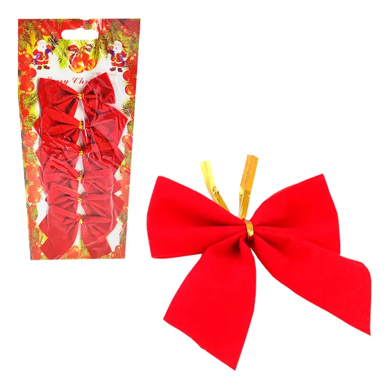Moños Navideños X 6 Unid Adorno Navidad Decoración Rojo
