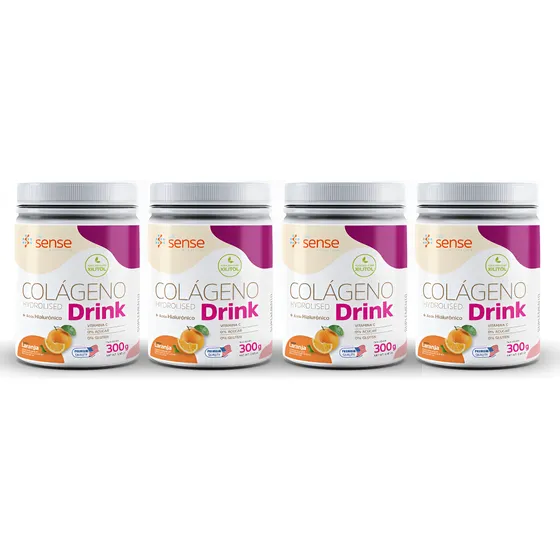 4x Colágeno Hidrolisado Drink + Ácido Hialurônico 300g Pó