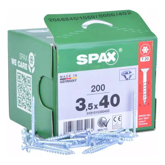 Tornillos Spax Madera 3.5 X 40 Caja 200 Pieza Cuerda Corrida