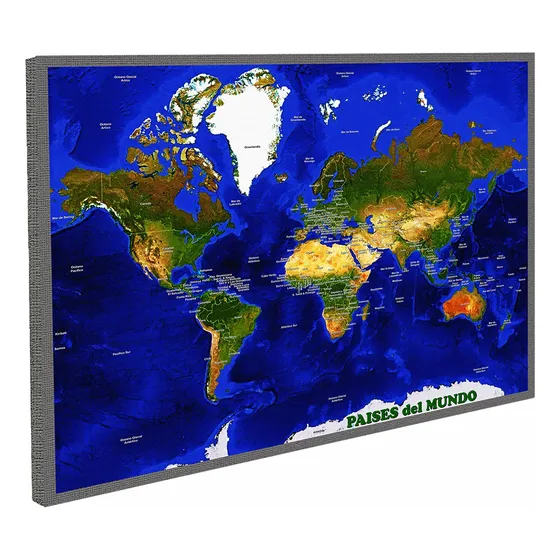 Cuadro Mapa Planisferio Atlas Satelital Paises - P/ Colgar