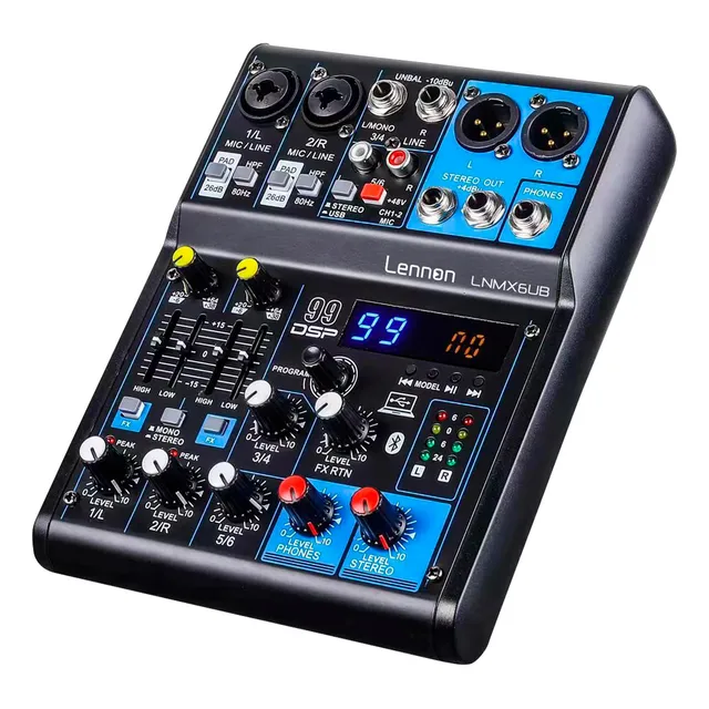 Mezcladora Mixer Lennon LN-MX6UB Bluetooth Y Efectos 6 Canales Usb Pc