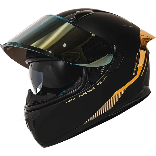 Casco Hax Obsidian Doble Visera Negro Mate Dorado Xxl