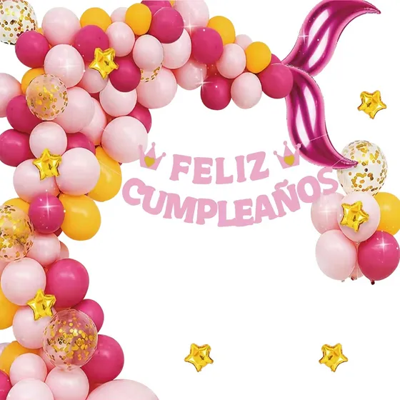 Globos Cumpleaños Decoracion Arco Orgánico Globos De Sirena Color Rosa