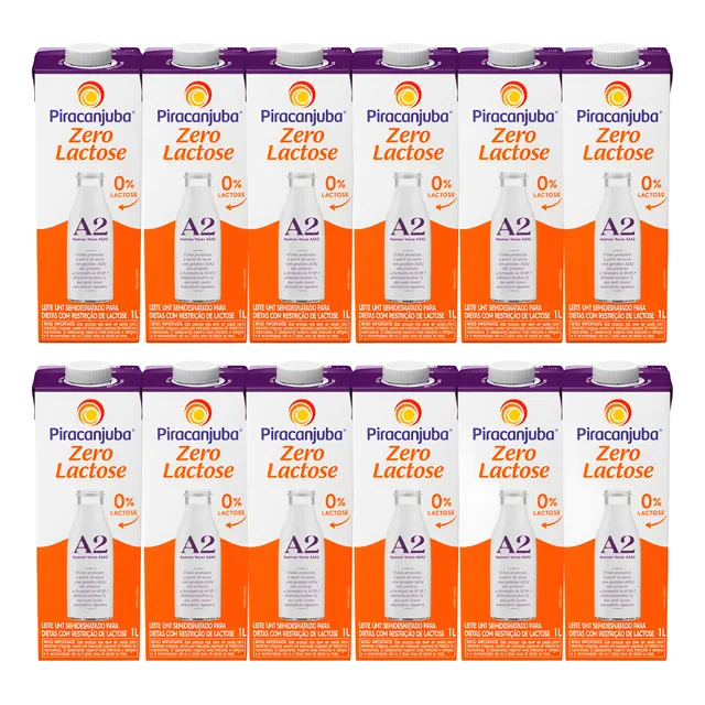 Kit C/12 Leite Piracanjuba Semidesnatado A2 Zero Lactose 1l