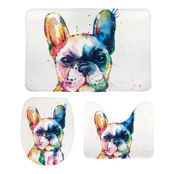 3 Alfombrilla Baño Acuarela Bulldog Franz Para Suave U