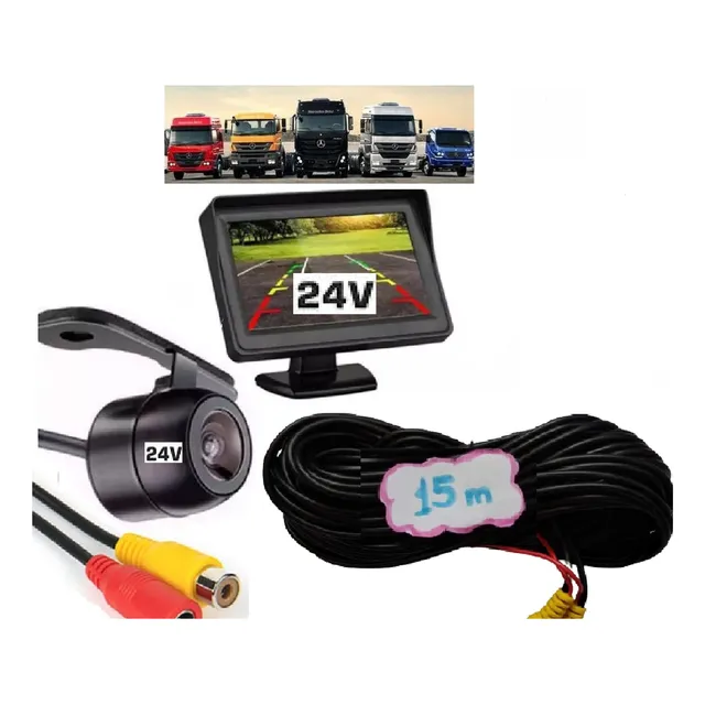 Câmera De Ré 24v + Monitor Lcd 4.3  Caminhonete Onibus Van