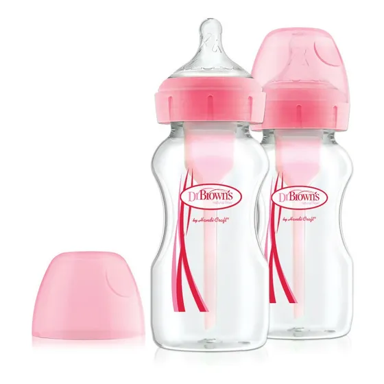 Pack 2 Mamaderas Boca Ancha Options+ 270ml Dr. Browns, Rosa