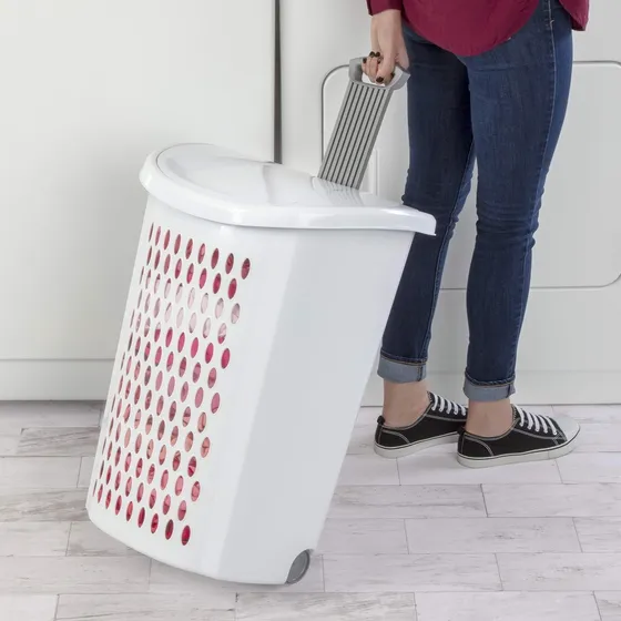 Cesta Plástica C/ Ruedas/ Mango Estirable P/ Ropa Lavandería