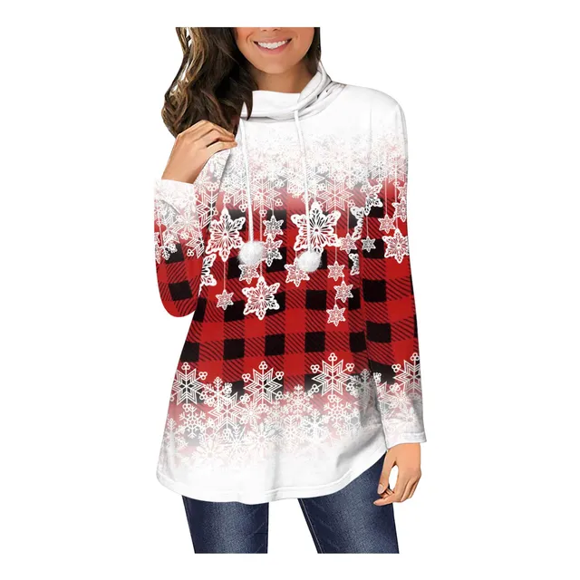 Mujer Arbol Navidad Grafico Tops Otoño Manga Larga Cuello