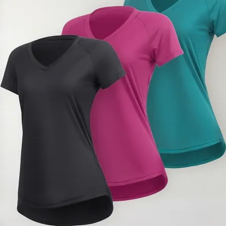 Kit 3 Blusas Fitness Dry Fit Poliéster Academia Feminina