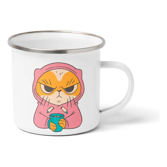 Mug Pocillo Peltre Gato Con Capucha Metalico 12 Onzas