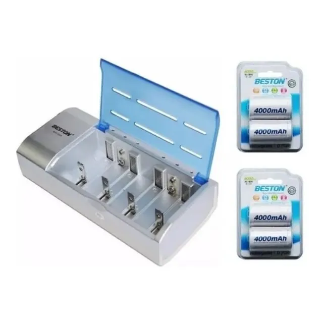 Combo Cargador Beston Universal + 4 Baterias D Grande 4000ma