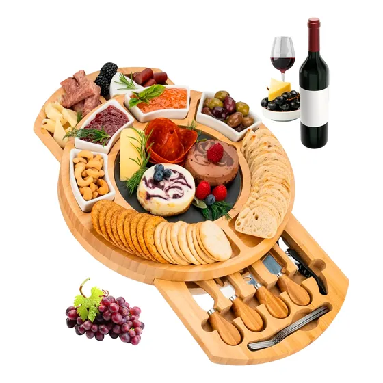 Tabla Para Quesos Bambú Tabla Para Picar 4 Cuchillos Redonda