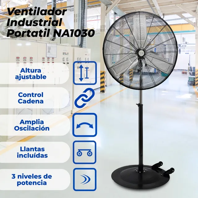 Ventilador Industrial De Pie Pedestal Narvik De 30 Pulgadas, Potente 280w, Aspas Metálicas, Giratorio, Altura Ajustable, Control De Cadena De 3 Velocidades