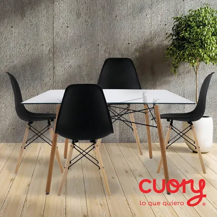 Set De 4 Sillas Eames Comedor Modernas Minimalistas Cocina Estructura De La Silla Madera Asiento Negro Diseño De La Tela Plastico Set De 4 Sillas Eames Comedor Modernas Minimalistas Cocina Estructura De La Silla Madera Asiento Negro Diseño De La Tela Plastico