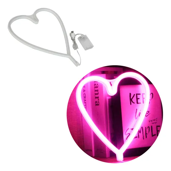 Cartel Neón Luces Led Corazón Rosa Gamer A Usb Pilas 7531