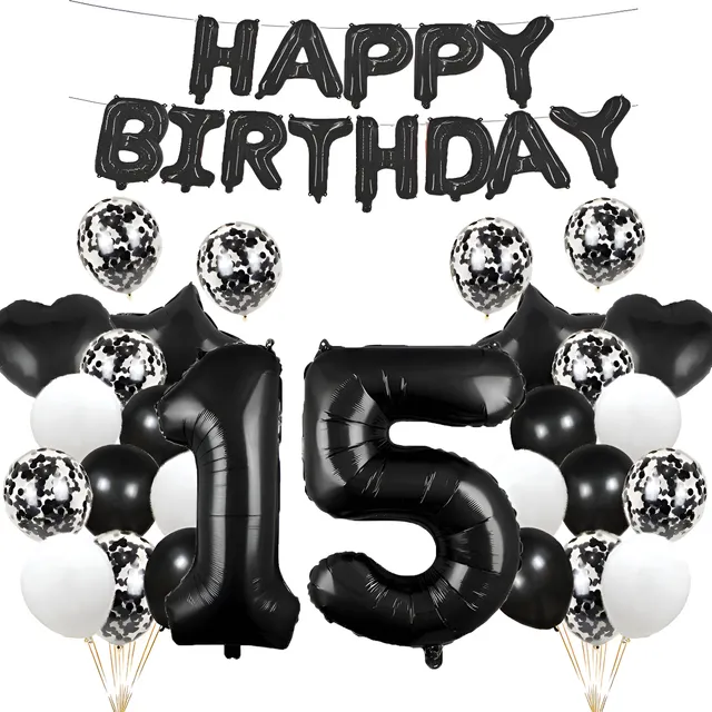 Decoración Globos Negros Para Fiesta Cumpleaños Quinceaños