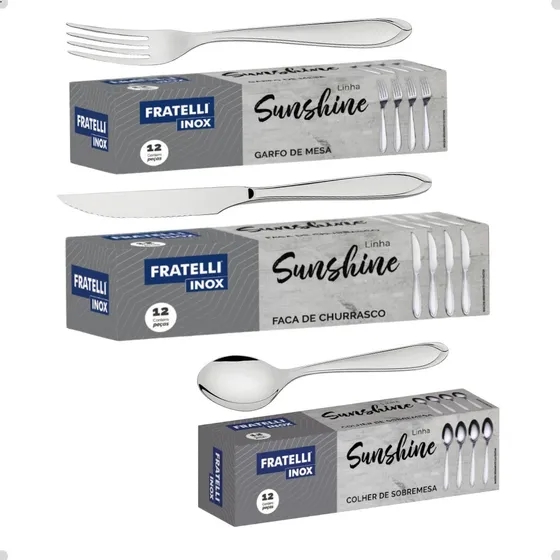 Jogo Garfo Faca De Mesa Colher Sobremesa Inox 36 Pçs Kit