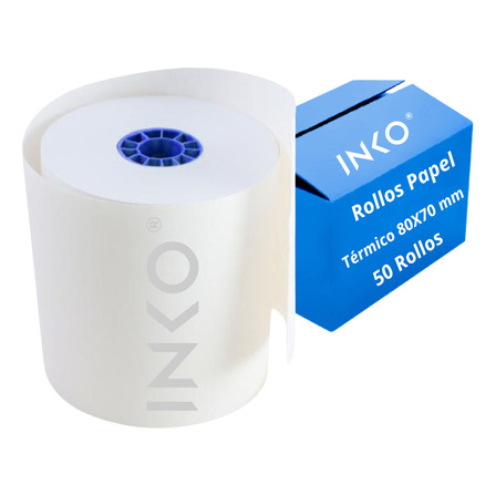 50 Rollos Papel Térmico 80x70 Impresora 80mm Blanco Inko 50 Rollos Papel Térmico 80x70 Impresora 80mm Blanco Inko