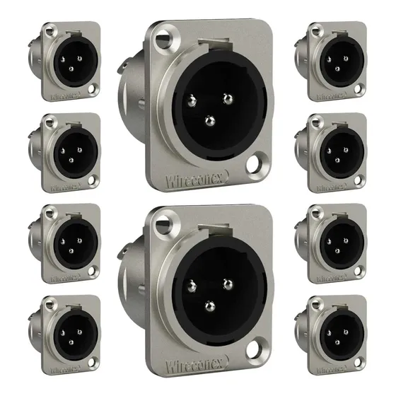 Kit Com 10 Conectores Xlr Macho De Painel Medusa Wireconex