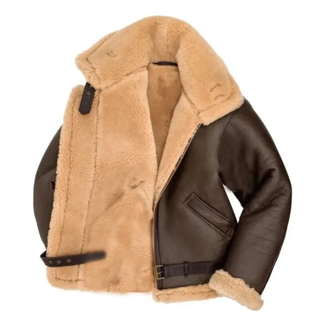 Nuevo Chamarra De Cuero For Hombre Abrigo De Piel Gruesa Marrón