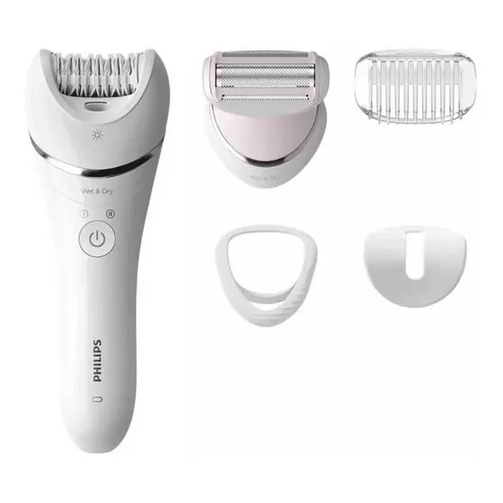 Depiladora Philips Serie 8000, Depiladora Inalámbrica en Seco y Húmedo para Piernas y Cuerpo, Depilación para Mujer, con 5 Accesorios, Afeitadora y Peine de Recorte, Modelo BRE710/00