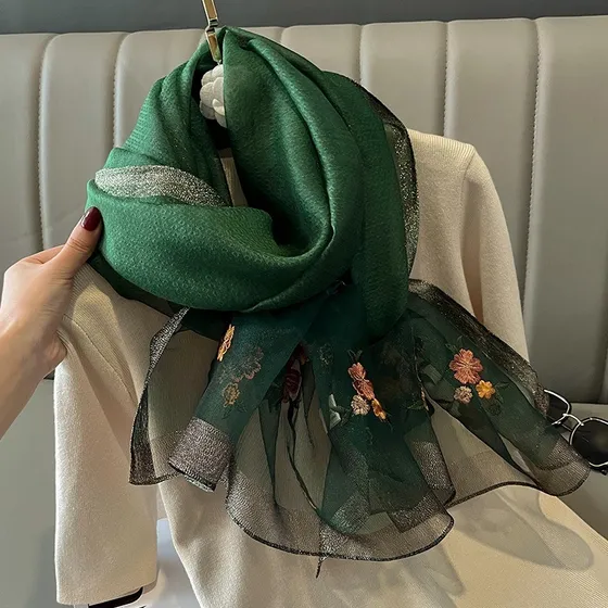 Cachecol Echarpe Lenço Seda Pashmina Xale Flores Luxo S66