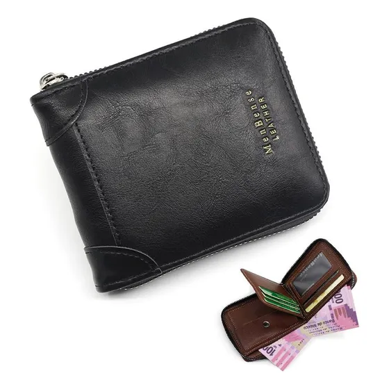 Cartera Billetera De Cuero Con Monedero Cierre Para Hombre