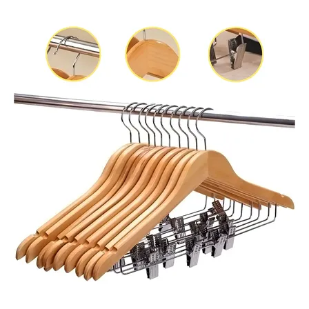 Cabide De Madeira Com Presilhas 20 Un Prime Marrom