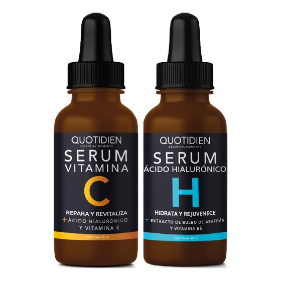 Kit 1 Serum Facial Vitamina C + 1 Suero Facial Ácido Hialurónico Antienvejecimiento - Cuidado Facial para Todo Tipo De Piel- Skin Care Facial - Quotidien - Skincare - Antimanchas - Paquete