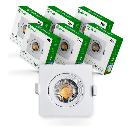 20 Luminária Led Spot 7w Embutido Redondo Quadrado Bivolt