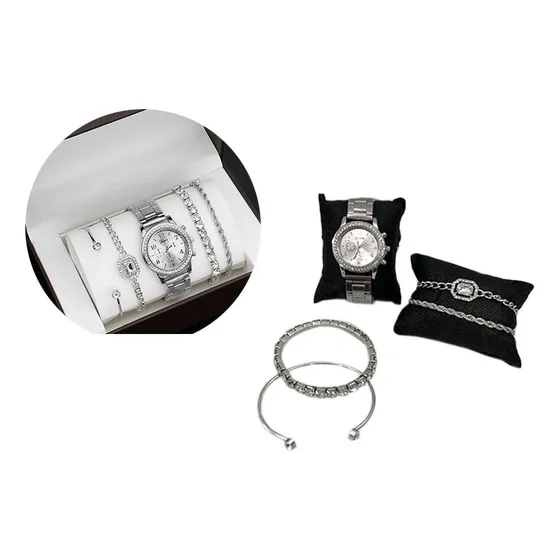 Set Reloj Dama Analógico Mas Pulseras Plateado