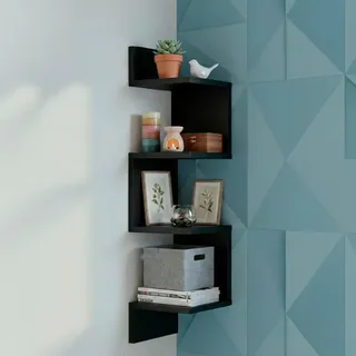 Prateleira Estante Livros Nicho De Canto Reto Mdf Branco Cor Preto R