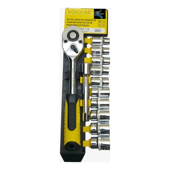 Jogo De Soquetes Com Catraca Reversível 1/2 10 A 22 Mm Kit Com 12 Peças Profissional
