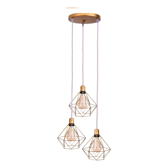 Pendente Aramado Diamante Retrô Base Tripla Fio Cristal