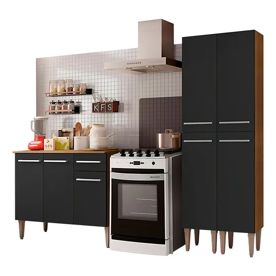 Cocina Integral Completa Modular Madesa Emilly Front Color Marrón/Negro